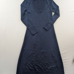 COS 100% Wool Blue Scoop Neck Long Sleeve Maxi Dress Sz S w/holes